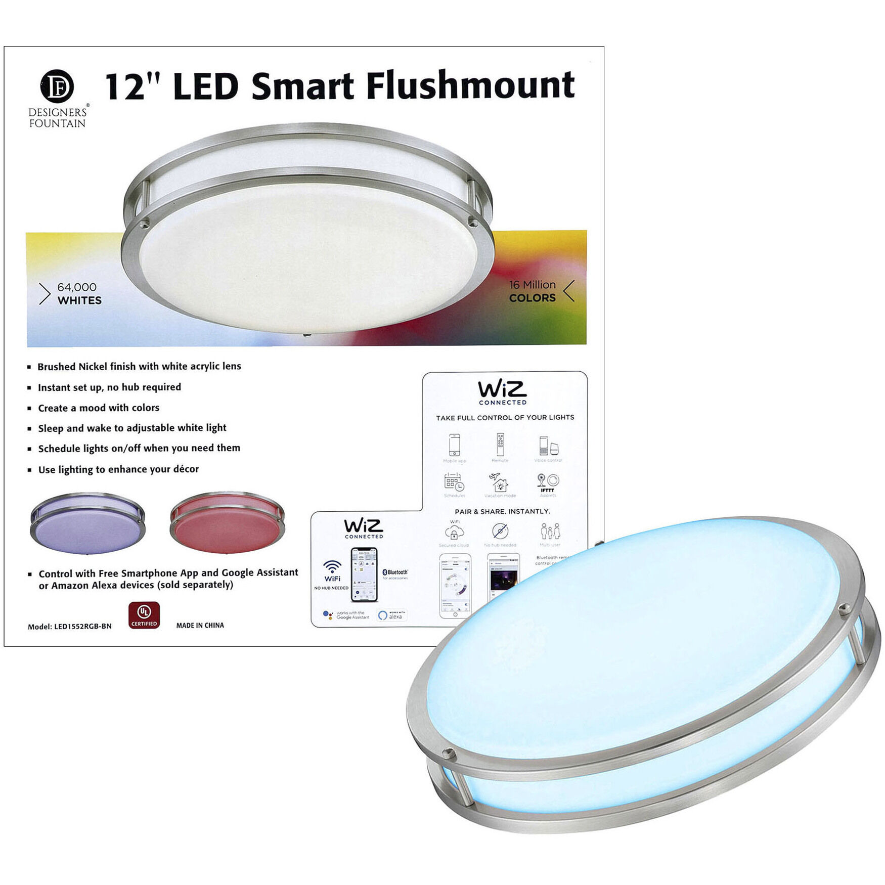 EnviroLite LED 12 inch Brushed Nickel Smart Flush Mount Ceiling Light